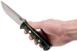 Bark River Bravo 1 A2, Black & Green Linnen Micarta, Brown Sheath -Knife Shop BRK07 111BGLM 06 bark river brk07 111bglm 06