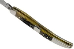 Case Medium Texas Toothpick, Tang Stamp Series, Peach Seed Jig, Olive Green Bone 21515, 610094 SS Pocket Knife -Knife Shop CE21515 05 case