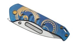 Medford Prae Slim, S45VN Tumbled Drop Point Blade, Blue Bronze Acanthus Handle Pocket Knife -Knife Shop MF 23 PS 02 06 medford