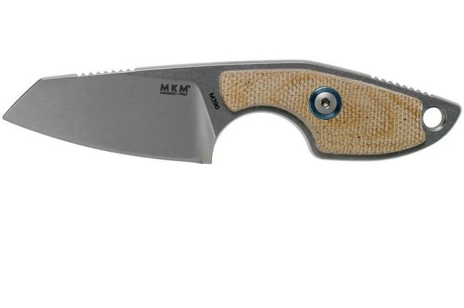 MKM Mikro 2 Wharncliffe, Stonewashed Natural Canvas Micarta Neck Knife, Jesper Voxnaes Design 1 MKM Mikro 2 Wharncliffe, Stonewashed Natural Canvas Micarta Neck Knife, Jesper Voxnaes Design