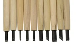 Yoshiharu W-10 Mitomoto Japanese Wood Carving Knives, Set Of 10 In Cloth Pouch -Knife Shop YSH 016 03 yoshiharu
